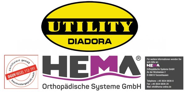HEMA und Diadora Utility - orthopädische Einlegesohlen mit Zulassung