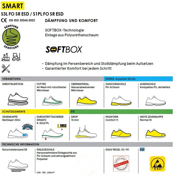 DIADORA Smart Softbox Low S1PL-FO-SR-ESD - in 3 Farben
